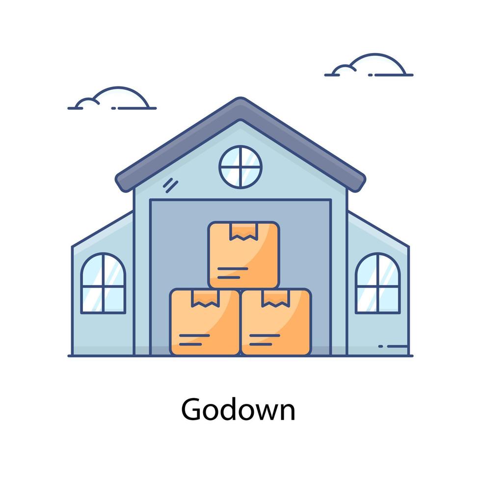 ícone plano editável de estilo vetorial godown de depósito vetor