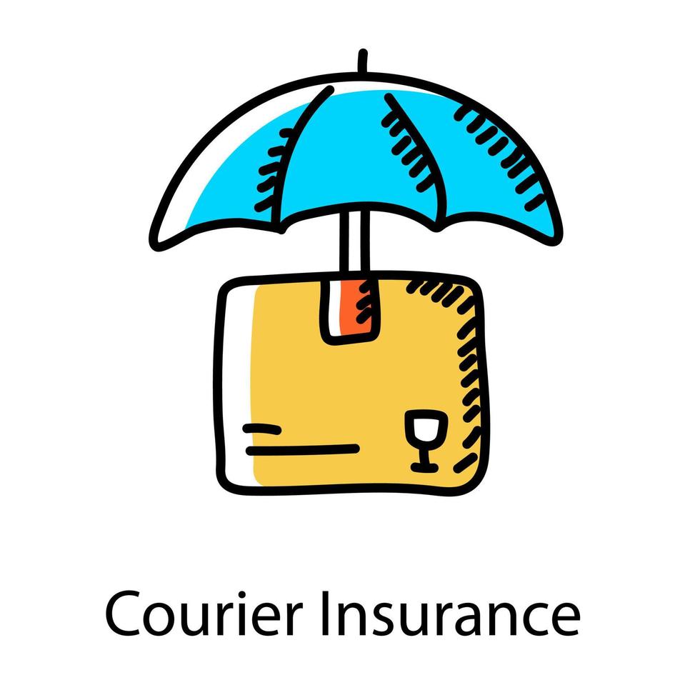 parce sob o guarda-chuva desenho de doodle de ícone de seguro de pacote vetor