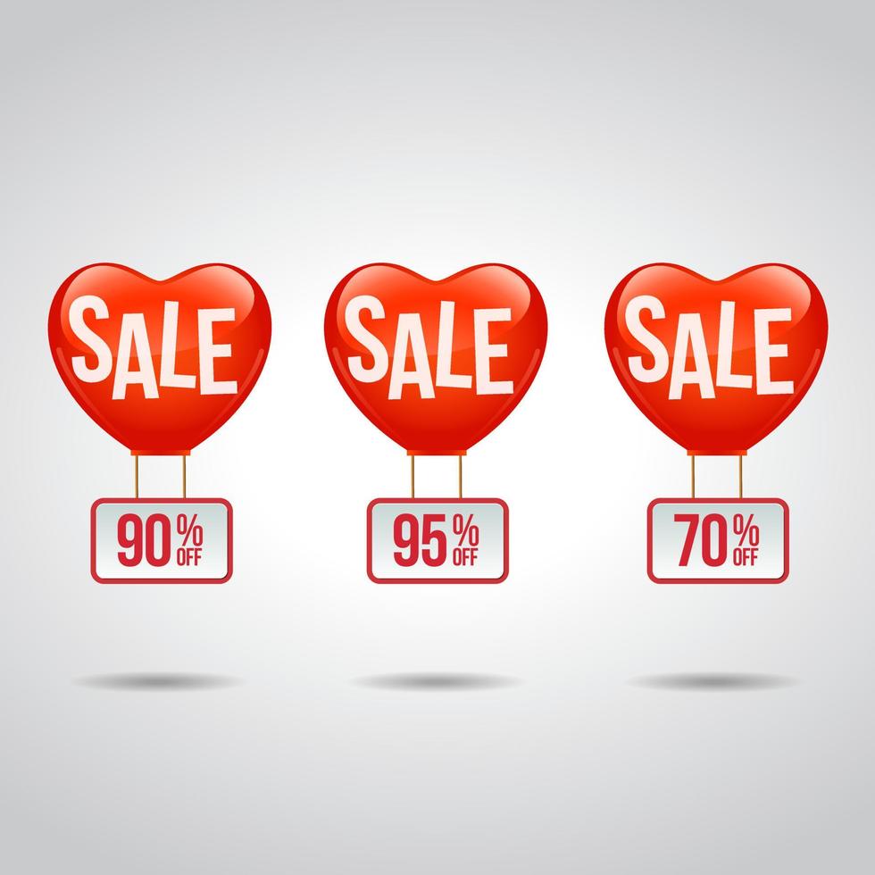 etiqueta promocional de venda com balões de coração vetor