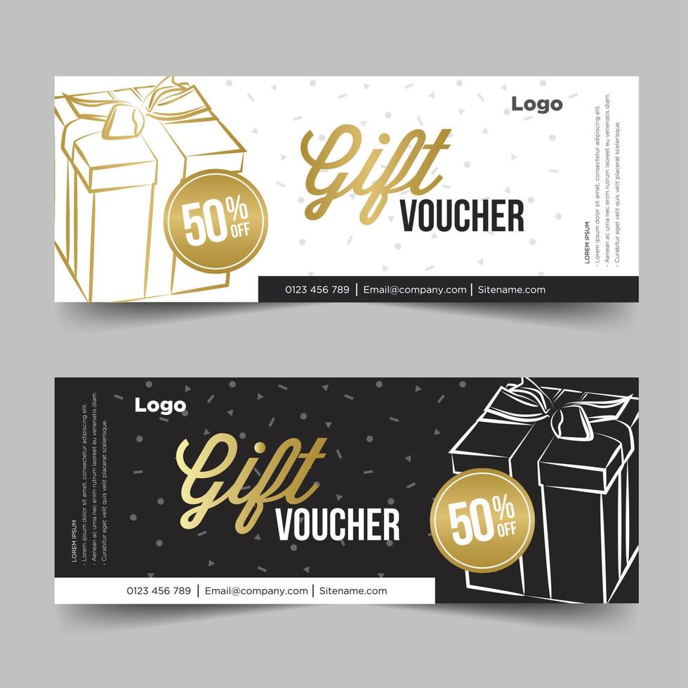 modelo de voucher de presente com ouro e preto. desenho de fundo vetor