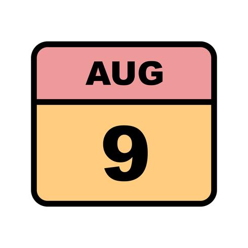 9 de agosto Data em um calendário de dia único vetor