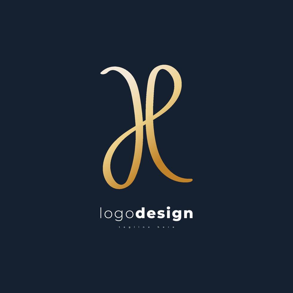 design de logotipo elegante e minimalista letra h em gradiente de ouro. logotipo ou símbolo de assinatura h ou dp para identidade empresarial vetor