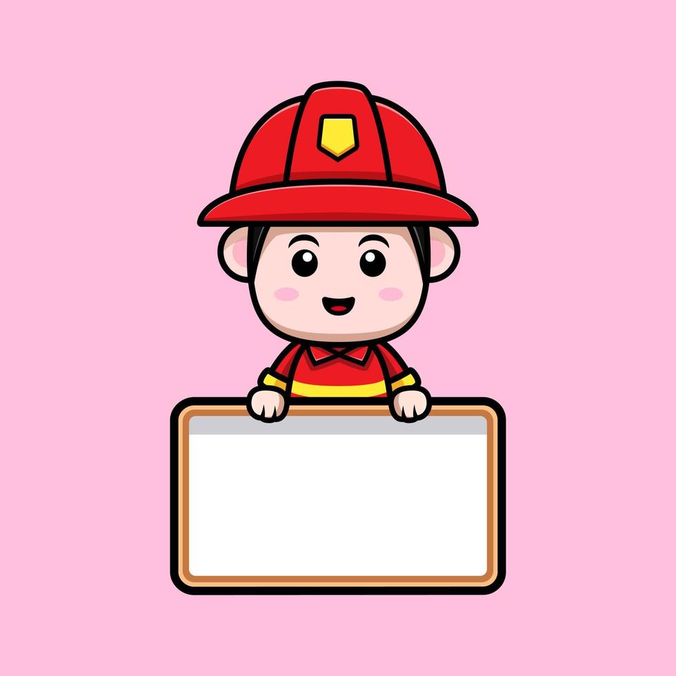 ícone dos desenhos animados do mascote do bombeiro bonito. ilustração do personagem mascote kawaii para adesivo, pôster, animação, livro infantil ou outro produto digital e impresso vetor