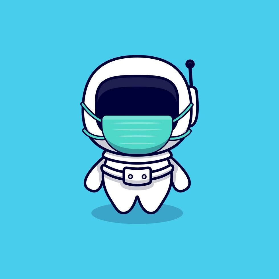 astronauta bonito usando máscara de desenho animado ícone ilustração vetorial. estilo cartoon plana vetor