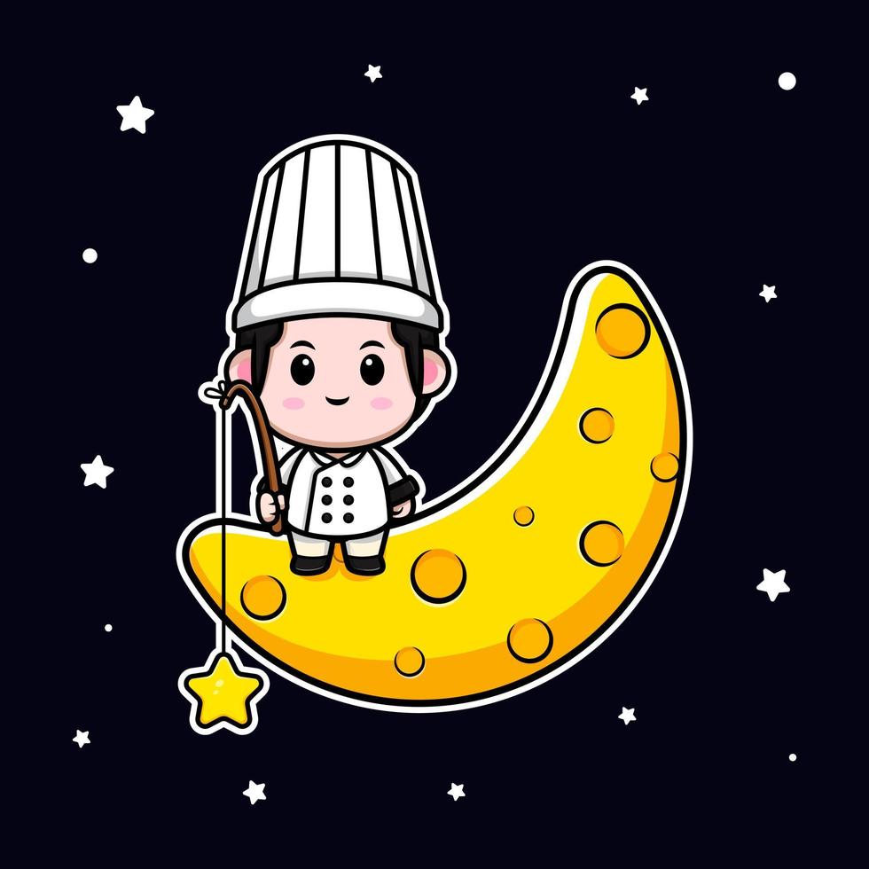 ícone de desenho animado bonito chef mascote. ilustração do personagem mascote kawaii para adesivo, pôster, animação, livro infantil ou outro produto digital e impresso vetor