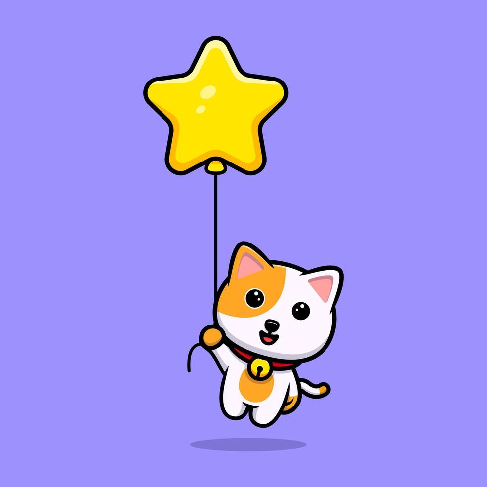 gato fofo flutuando com mascote de desenho de balão estelar vetor