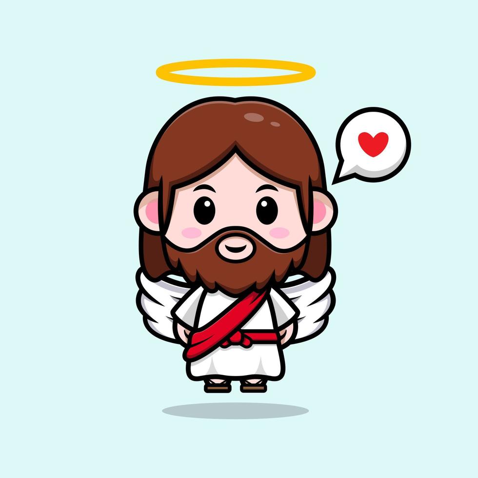 ícone bonito dos desenhos animados do mascote de Jesus Cristo. ilustração do personagem mascote kawaii para adesivo, pôster, animação, livro infantil ou outro produto digital e impresso vetor