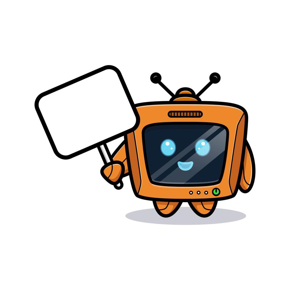 robô fofo segurando um quadro de texto em branco, versão do personagem da televisão vetor