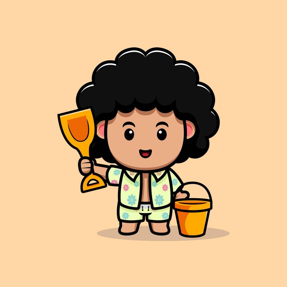 ícone dos desenhos animados do mascote do menino afro bonito. ilustração do personagem mascote kawaii para adesivo, pôster, animação, livro infantil ou outro produto digital e impresso vetor