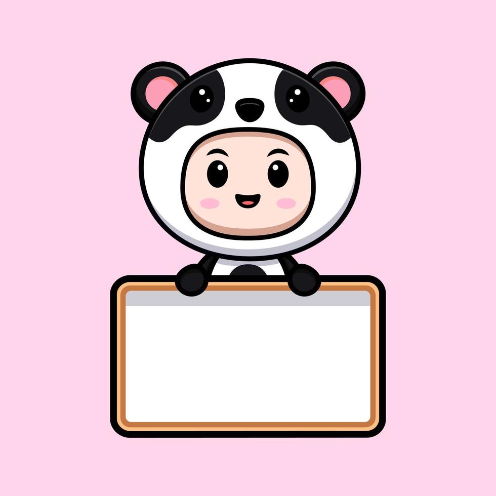 menino bonito vestindo fantasia de panda. ilustração de desenho animado de personagem fantasia animal para adesivo, pôster, animação, livro infantil ou outro produto digital e impresso vetor