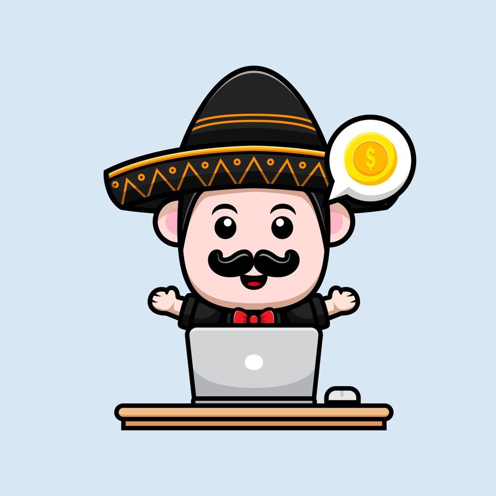 ícone dos desenhos animados do mascote mariachi mexicano bonito. ilustração do personagem mascote kawaii para adesivo, pôster, animação, livro infantil ou outro produto digital e impresso vetor