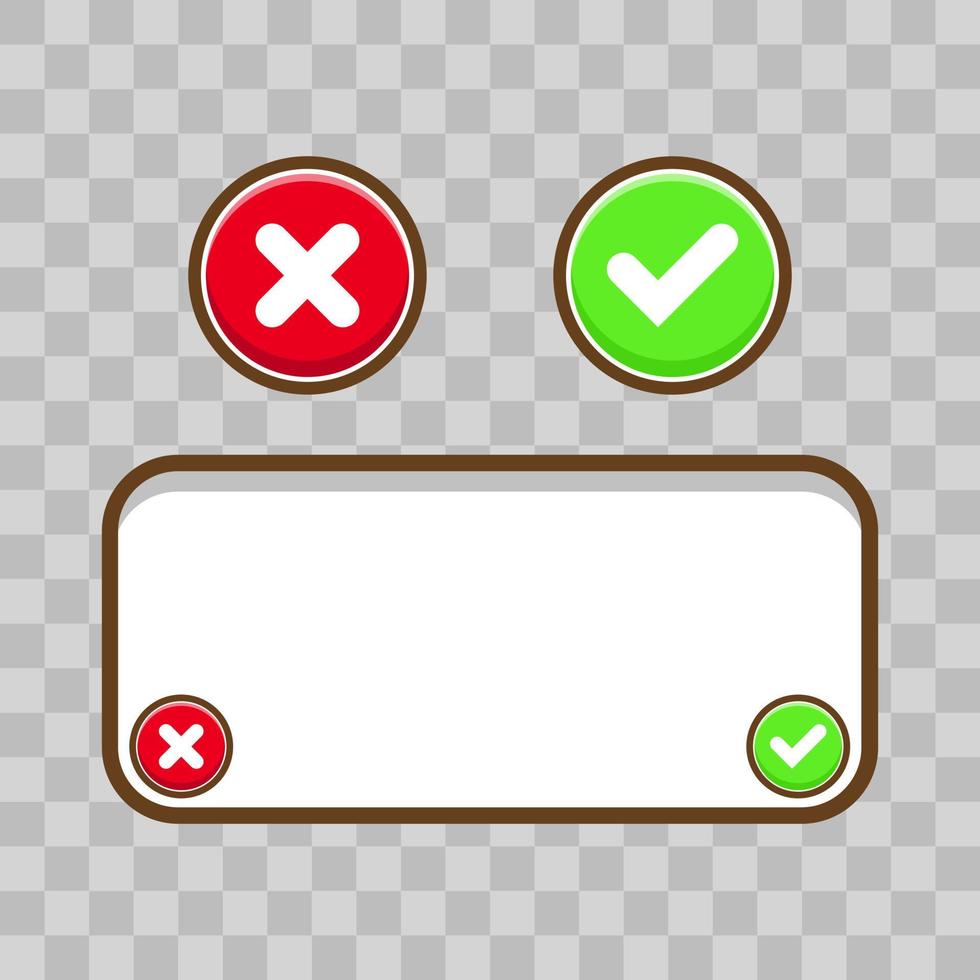 design da interface do usuário do jogo com ilustração do ícone do botão correto e incorreto vetor