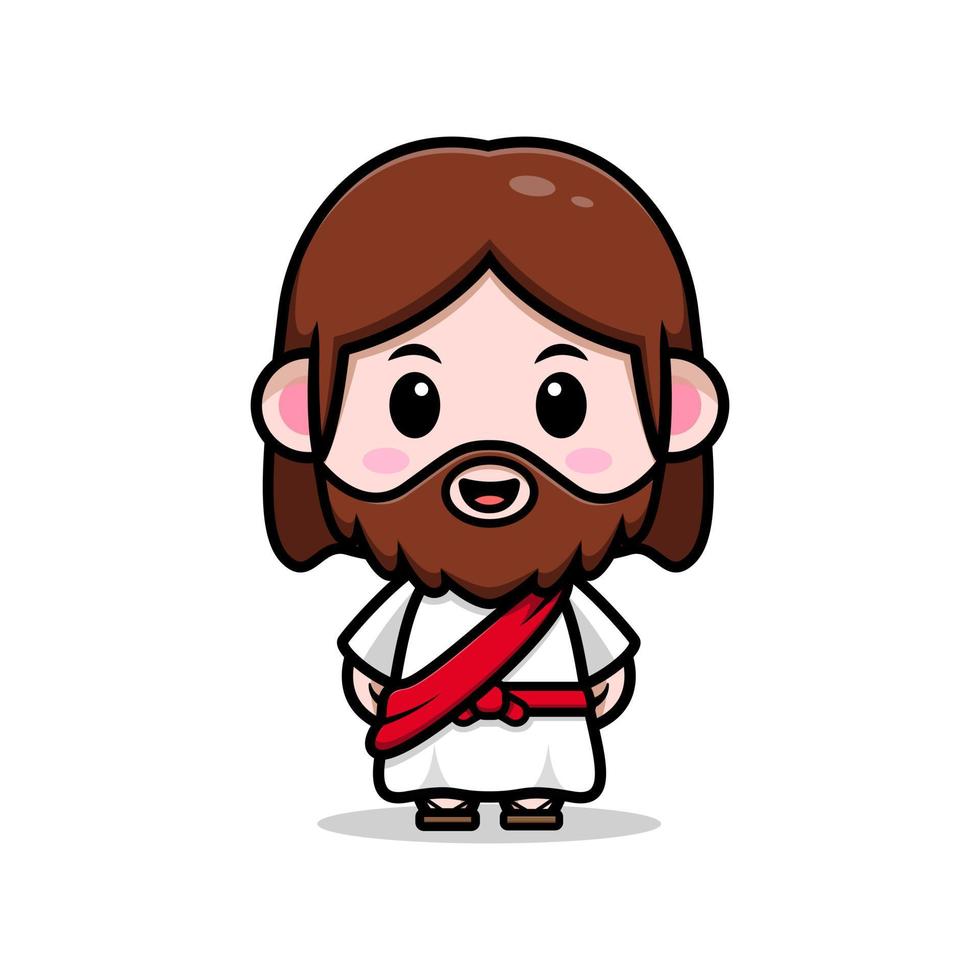 ícone bonito dos desenhos animados do mascote de Jesus Cristo. ilustração do personagem mascote kawaii para adesivo, pôster, animação, livro infantil ou outro produto digital e impresso vetor