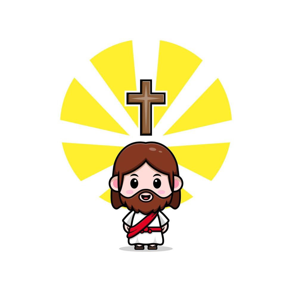ícone bonito dos desenhos animados do mascote de Jesus Cristo. ilustração do personagem mascote kawaii para adesivo, pôster, animação, livro infantil ou outro produto digital e impresso vetor