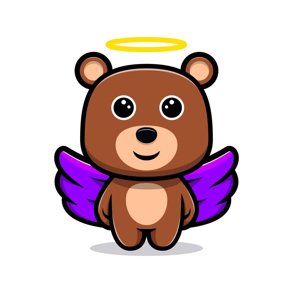 anjo urso fofo com personagem de desenho animado de asa roxa vetor