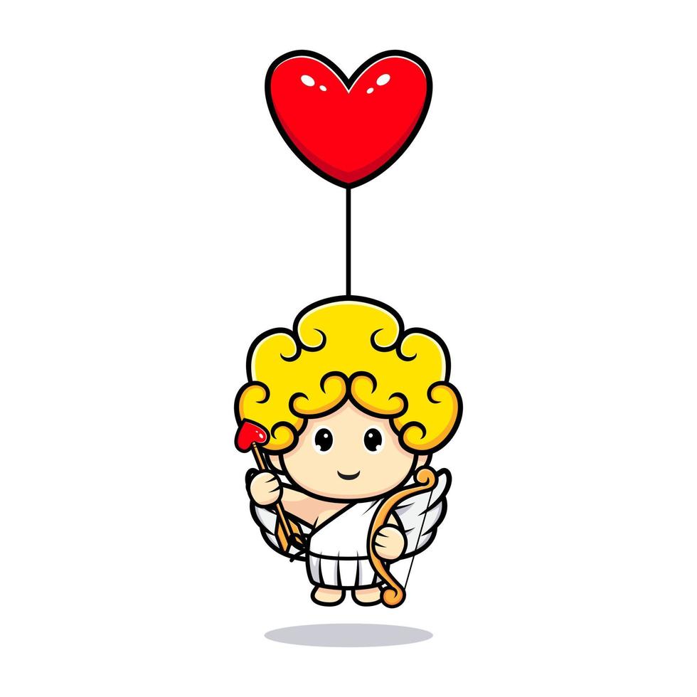 desenho de um cupido fofo flutuando com um balão de amor vetor