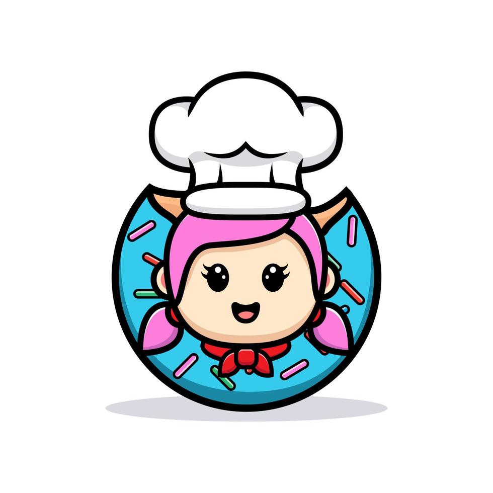 Chef linda garota dentro do design de mascote de donut vetor