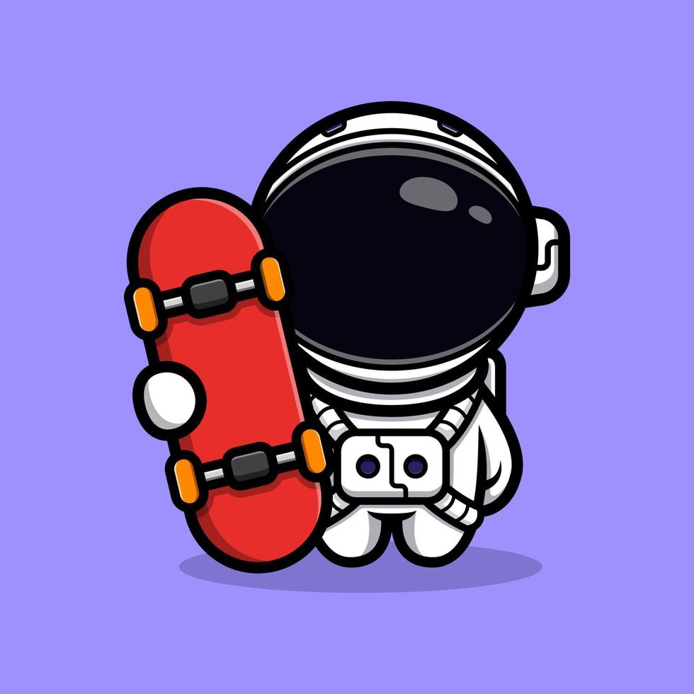 astronauta fofo com design de mascote de skate vetor