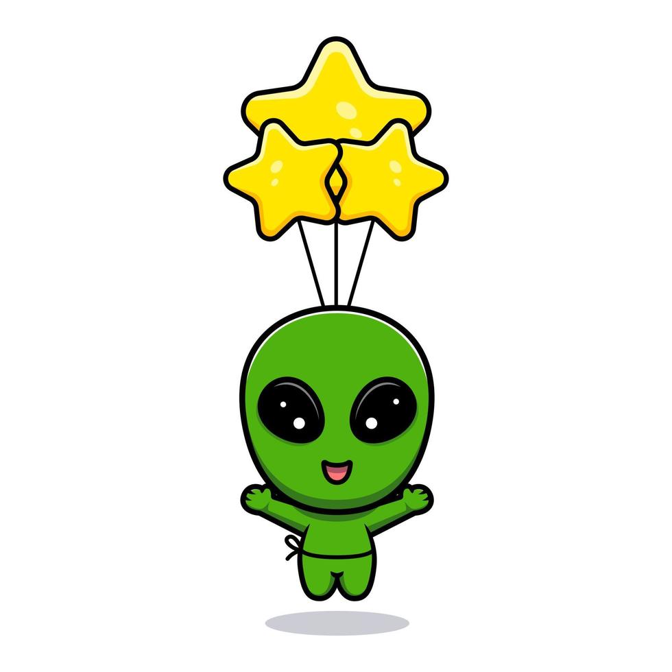 desenho de alienígena fofo flutuando com balão estelar vetor