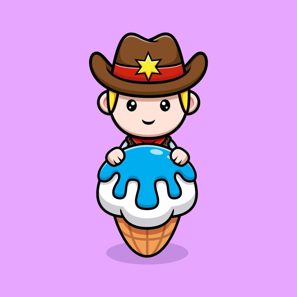 Ilustração dos desenhos animados de um lindo cowboy abraço de sorvete vetor