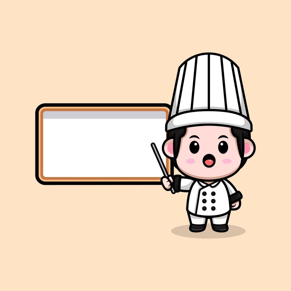 ícone de desenho animado bonito chef mascote. ilustração do personagem mascote kawaii para adesivo, pôster, animação, livro infantil ou outro produto digital e impresso vetor