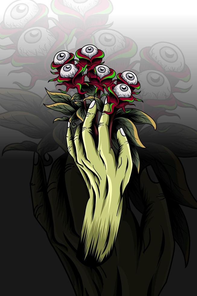 mãos com ilustração vetorial de flor de olho vetor