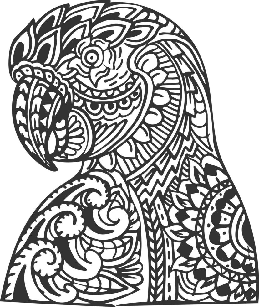 cabeça de papagaio zentangle desenhada à mão para a página do livro de colorir vetor