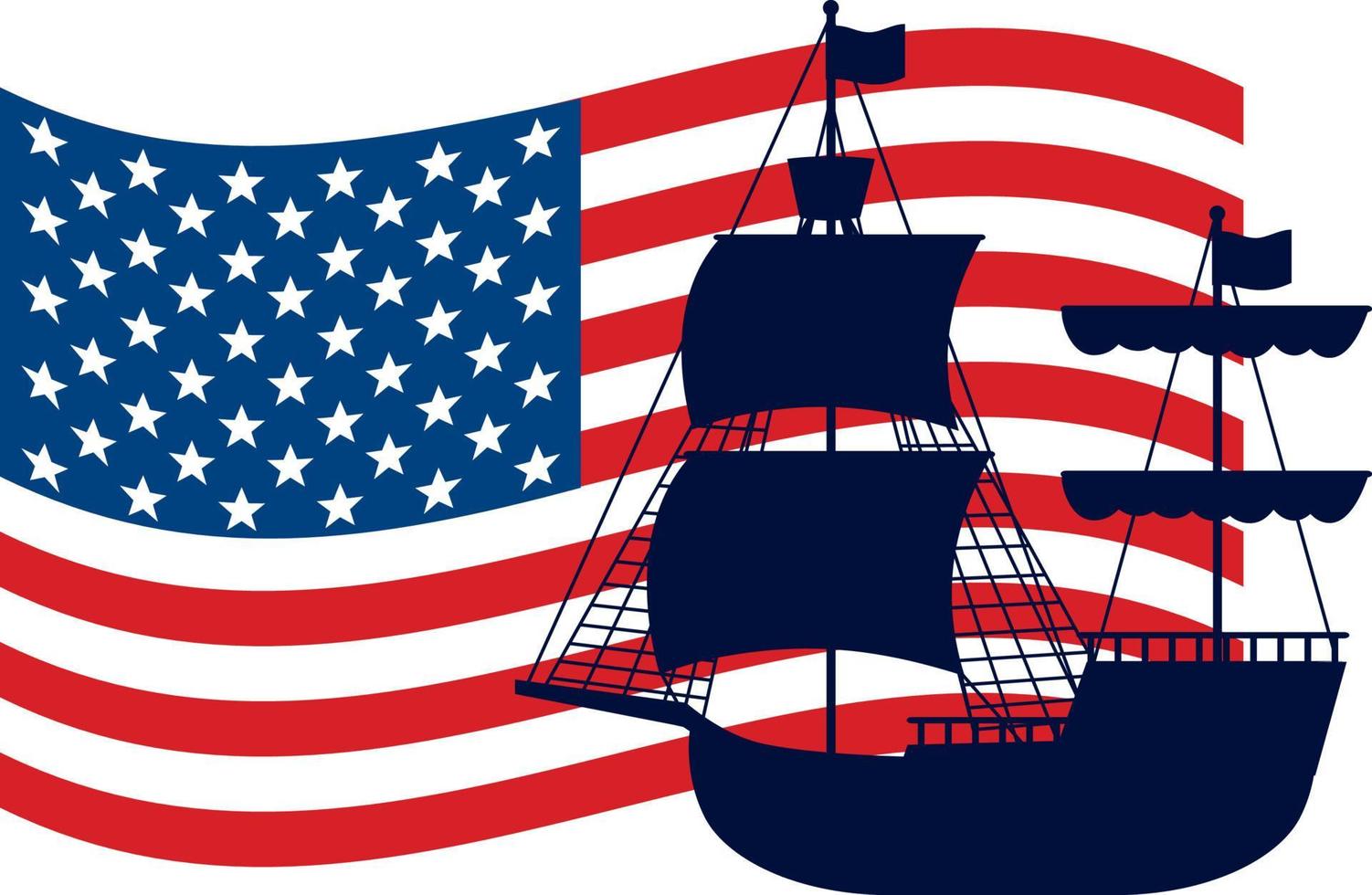 silhueta de navio de christopher columbus com bandeira dos estados unidos vetor