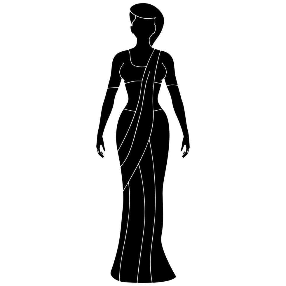 mulheres em saree personagem silhueta ilustração em fundo branco. vetor