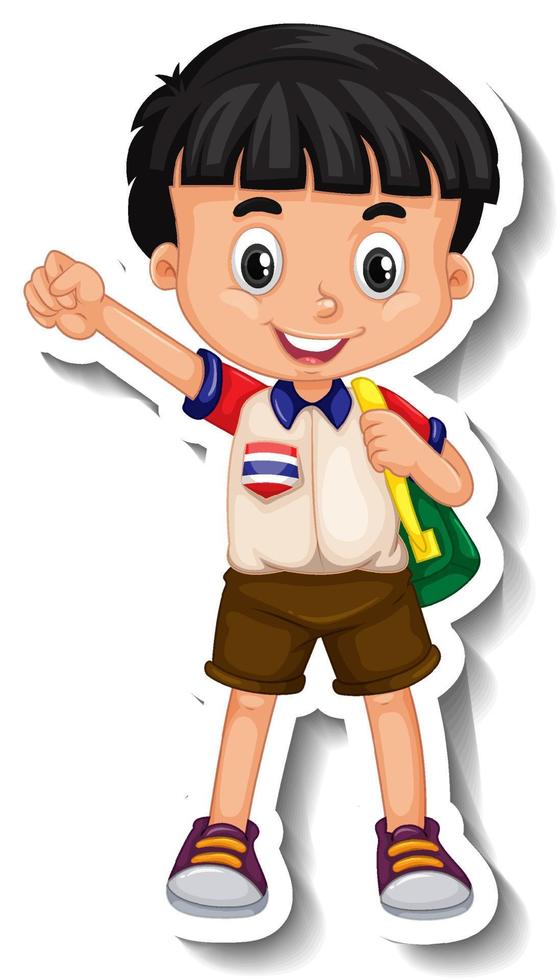 personagem de desenho animado de menino estudante tailandês vetor