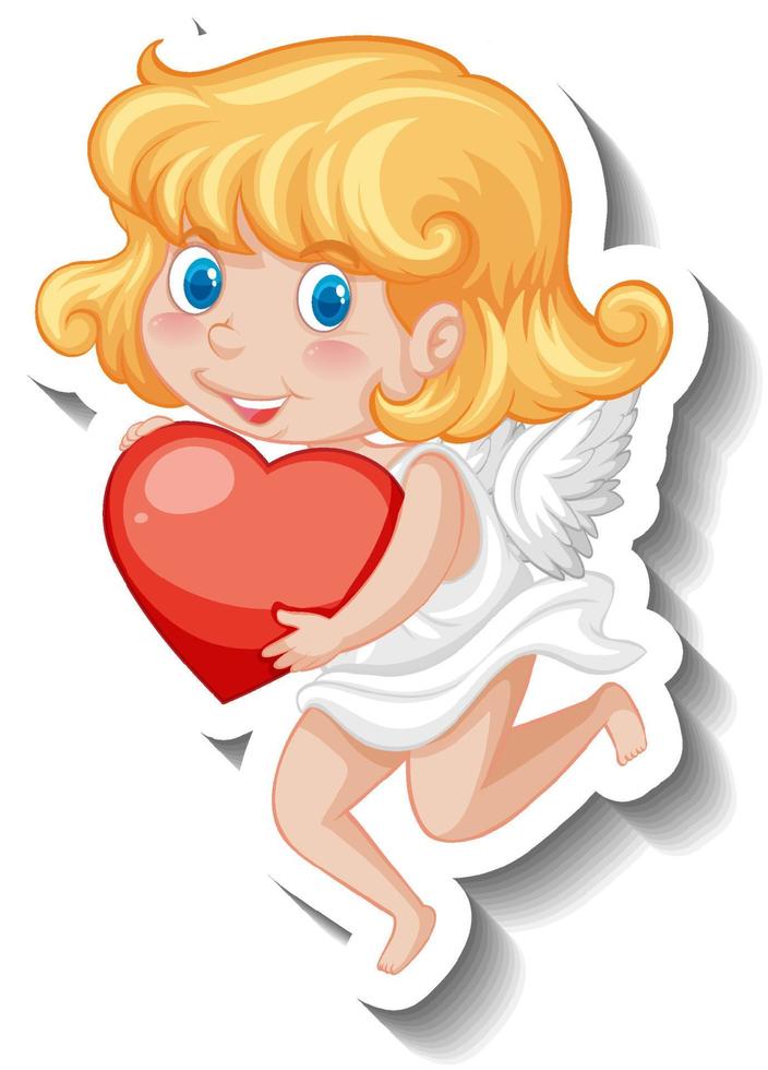 garota de Cupido segurando um coração em estilo cartoon vetor