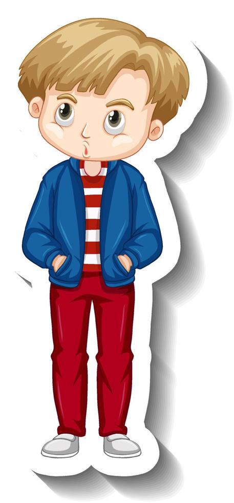 um menino veste um personagem de desenho animado de jaqueta de bombardeiro vetor