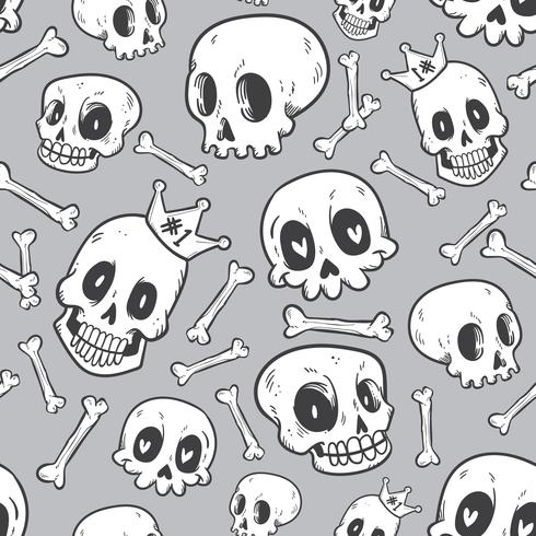 coleção de crânio fofo doodle padrão sem emenda vetor