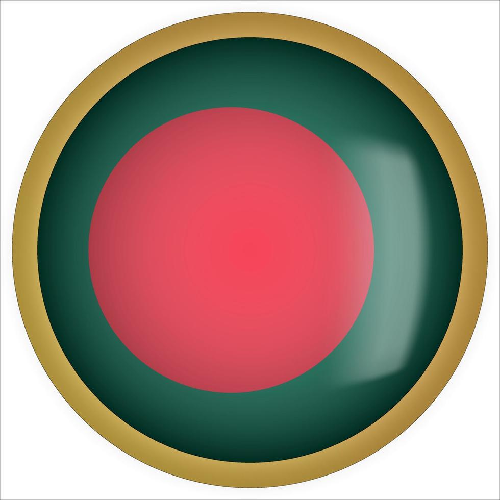 ícone do botão da bandeira arredondada 3d de Bangladesh com moldura dourada vetor