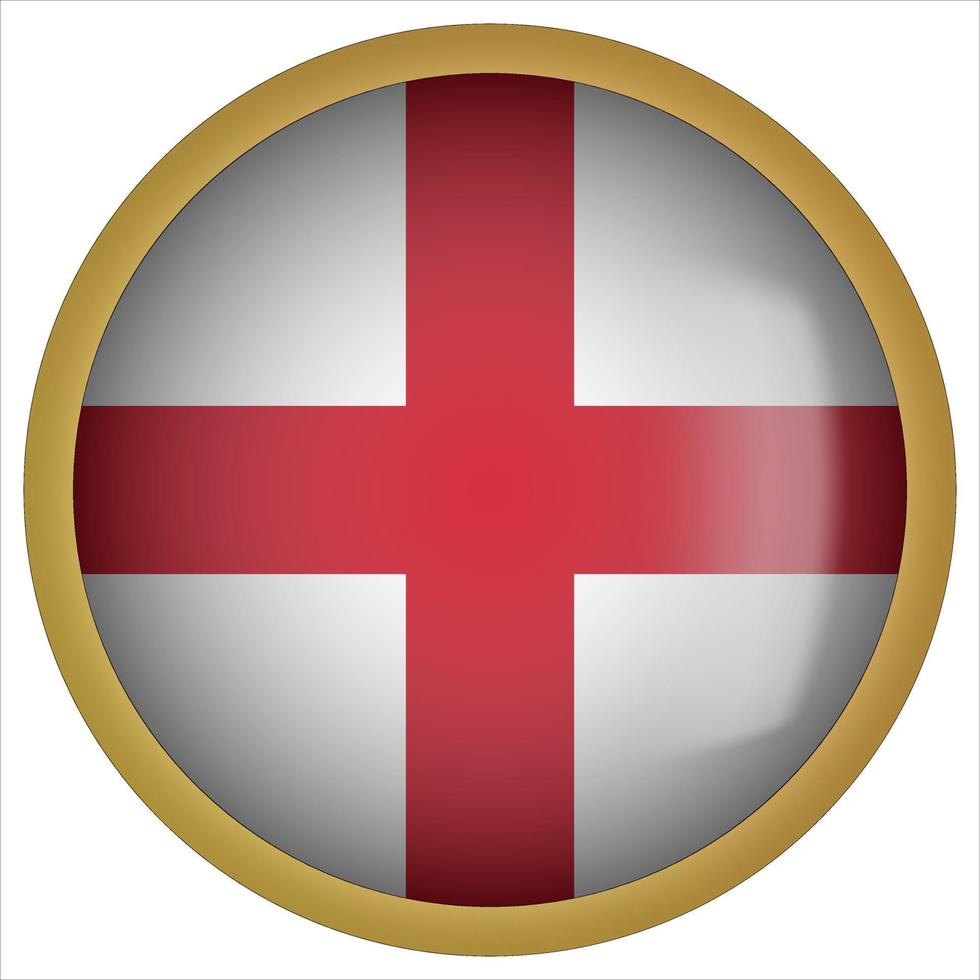 ícone do botão da bandeira arredondada 3d da inglaterra com moldura dourada vetor