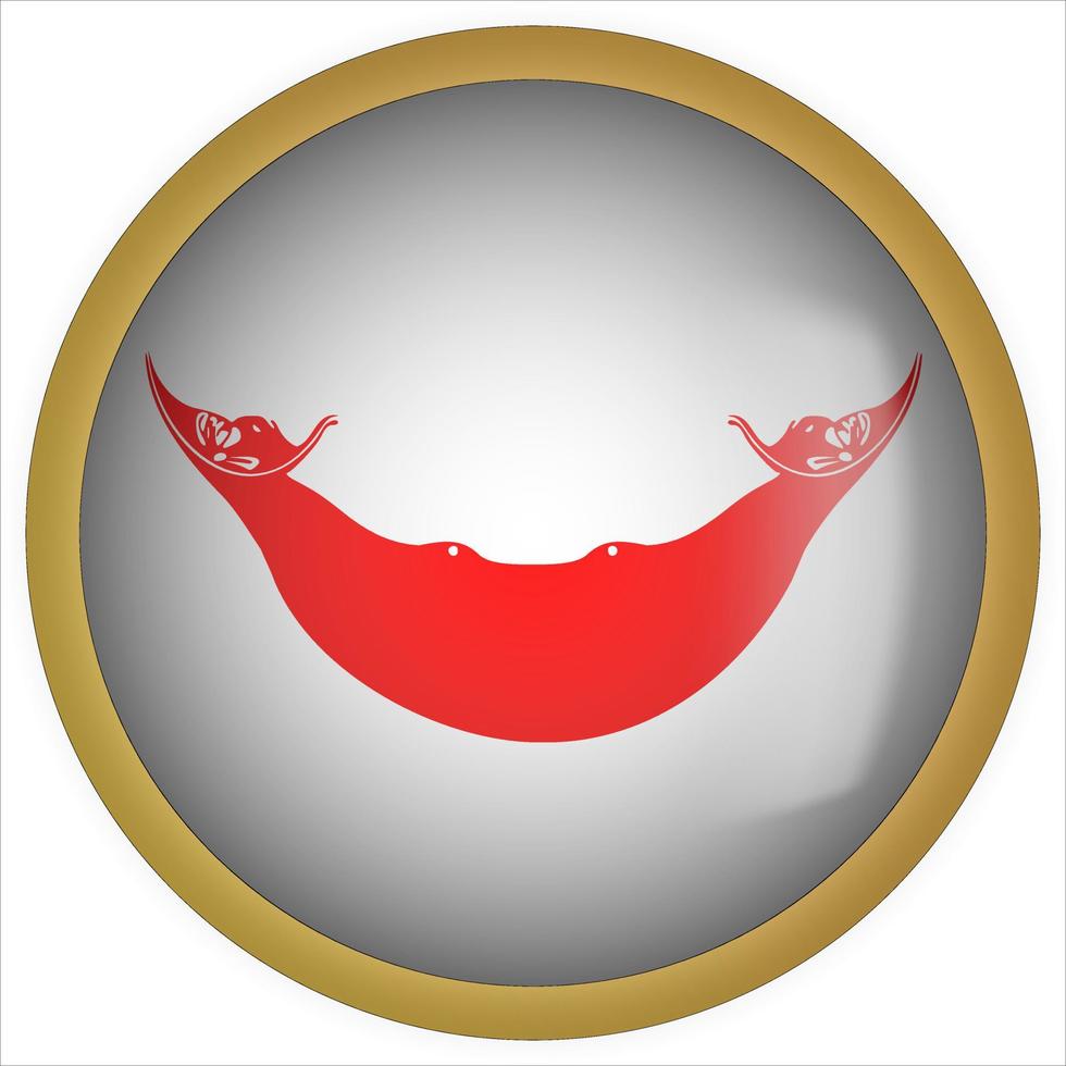 Ícone do botão da bandeira arredondada 3D da Ilha da Páscoa com moldura dourada vetor