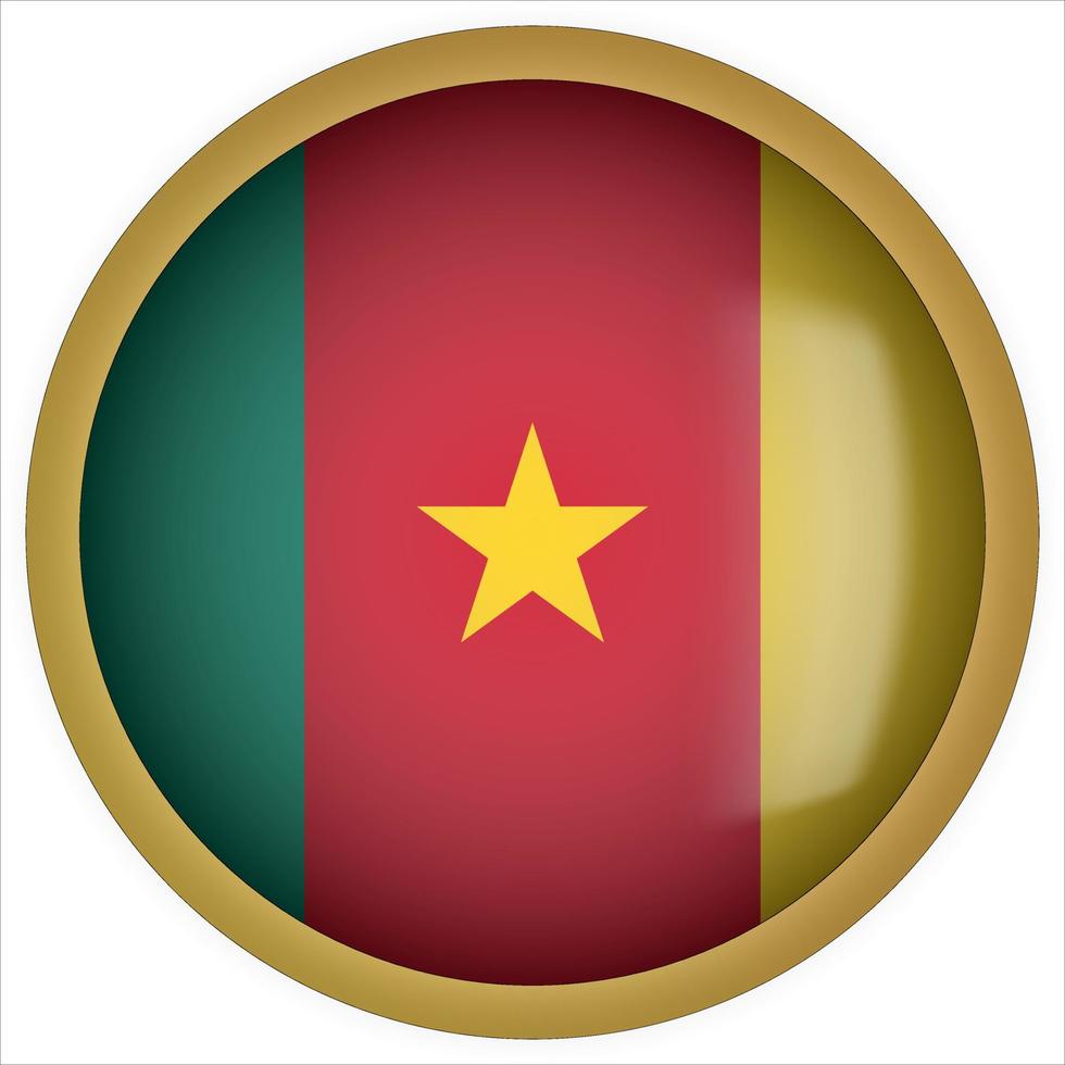 Camarões ícone do botão da bandeira arredondada 3D com moldura dourada vetor