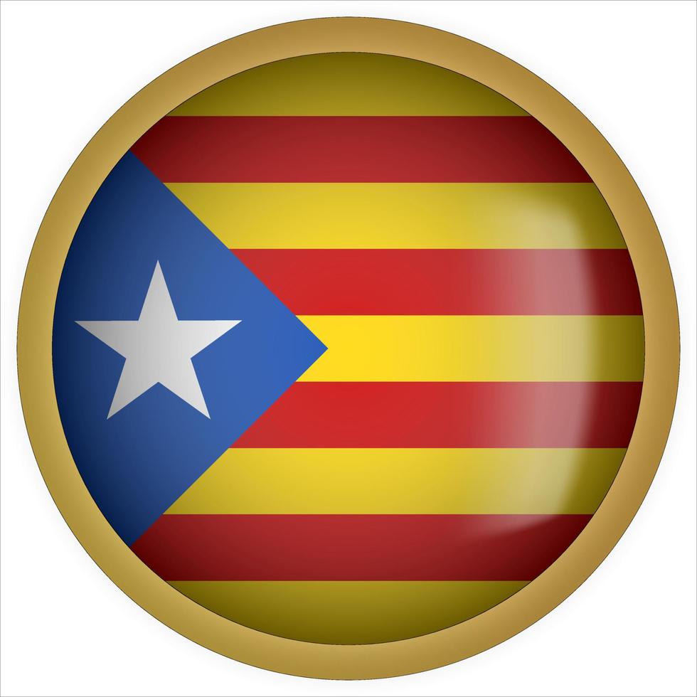 Catalunha ícone de botão de bandeira arredondada 3D com moldura dourada vetor