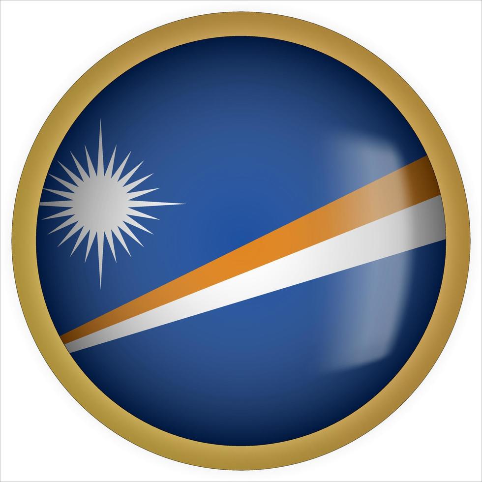 Ícone do botão da bandeira arredondada 3D do Marshall Islands com moldura dourada vetor