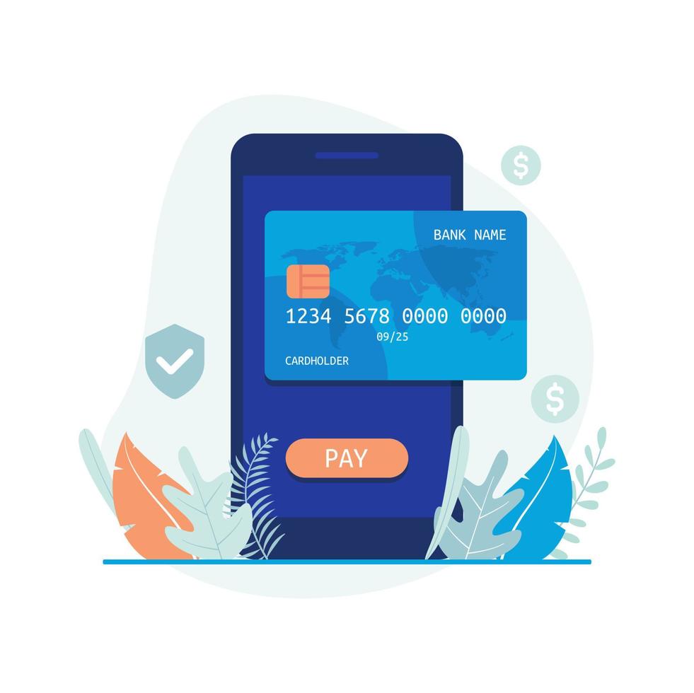 pagamento móvel, banco móvel, ilustração vetorial de cartão de crédito. design plano adequado para muitos fins. vetor
