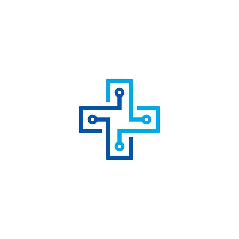 cruz médica e logotipo de tecnologia ou design de ícone vetor