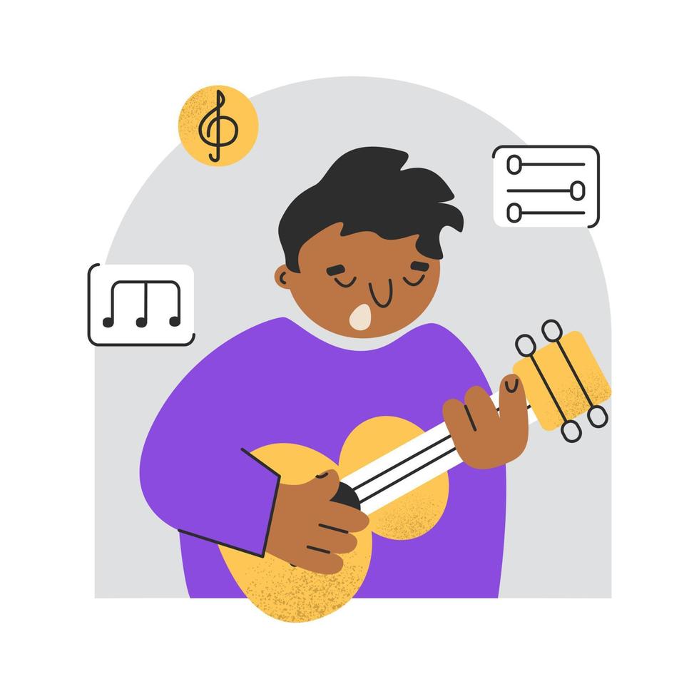 jovem músico tocando guitarra. instrumentista de cordas. ilustração vetorial plana colorida isolada no fundo branco. vetor