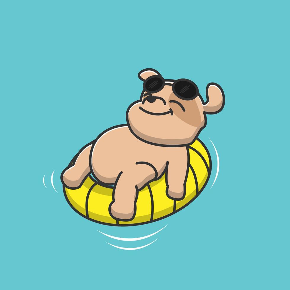 cão fofo bulldog nadando vetor
