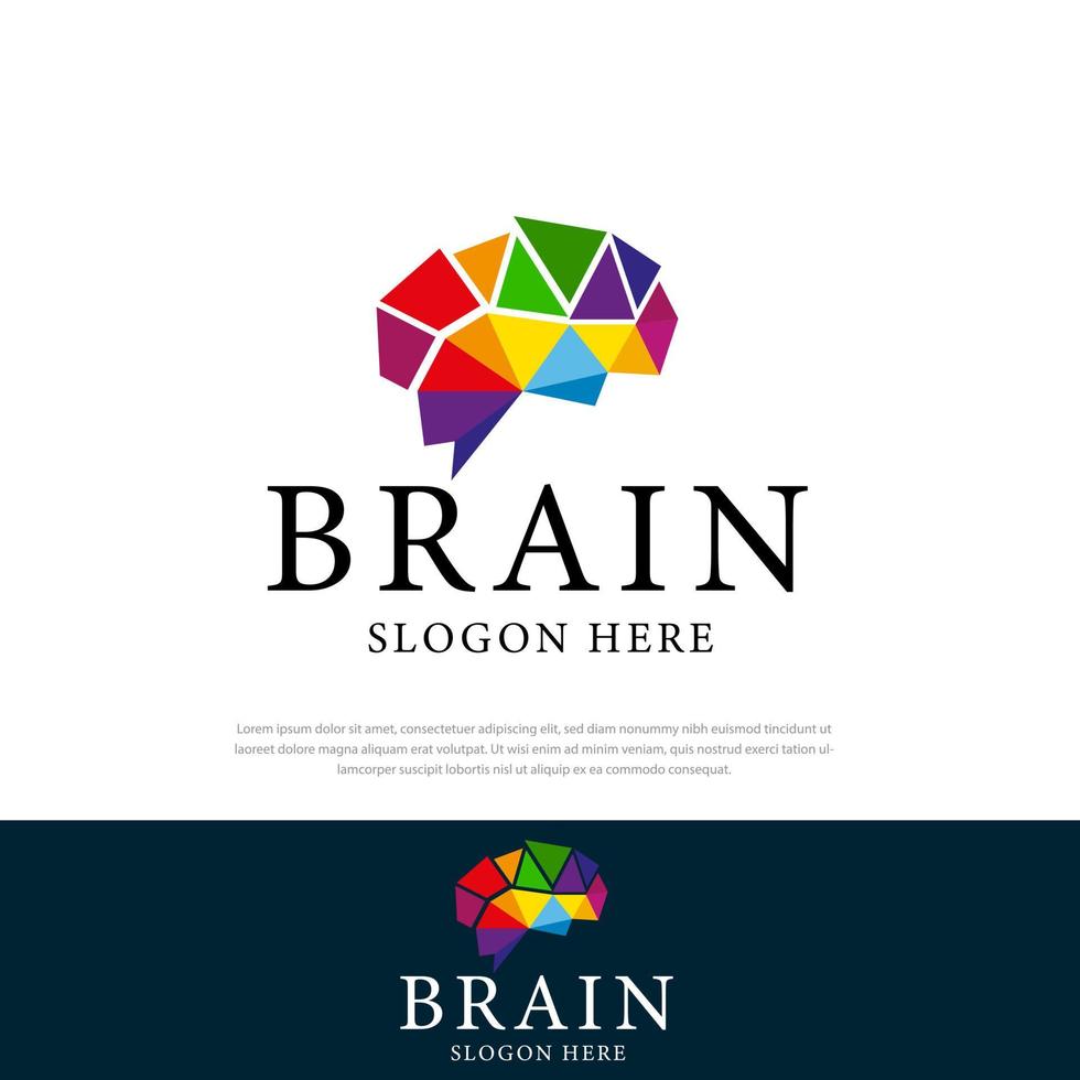 design de conceito de triângulo de cérebro colorido abstrato de logotipo, ideias de design de cérebro, emblemas, símbolos, conceitos e logotipos vetor