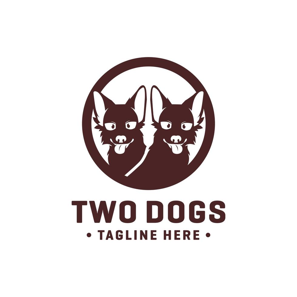 logotipo de cachorro de duas cabeças de animais vetor