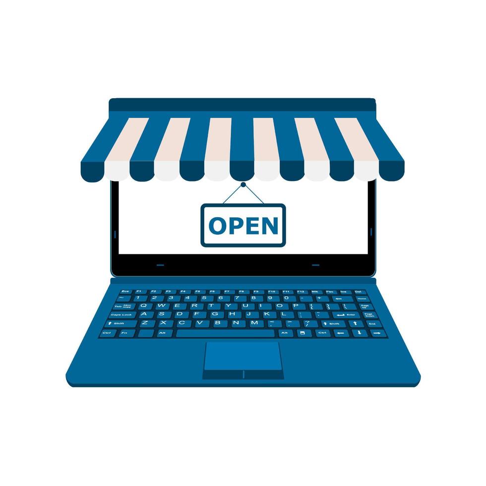 tela do laptop azul loja online aberta vetor