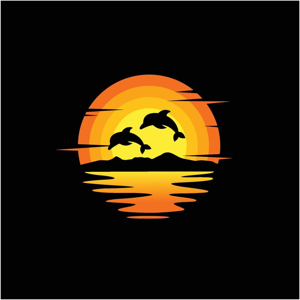 2 ilustração de silhueta de golfinhos natureza pôr do sol oceano vetor
