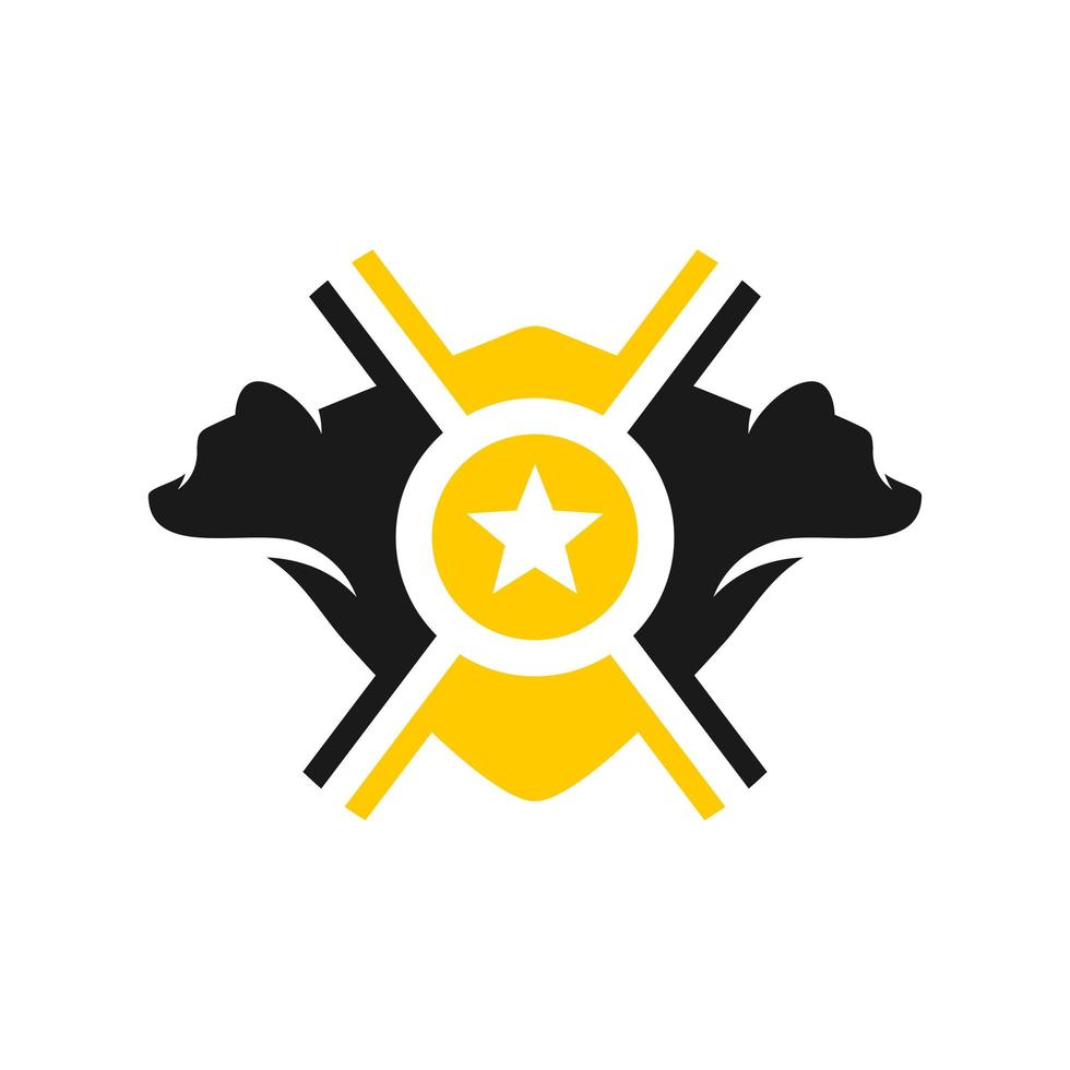 urso design de logotipo de escudo de duas cabeças vetor