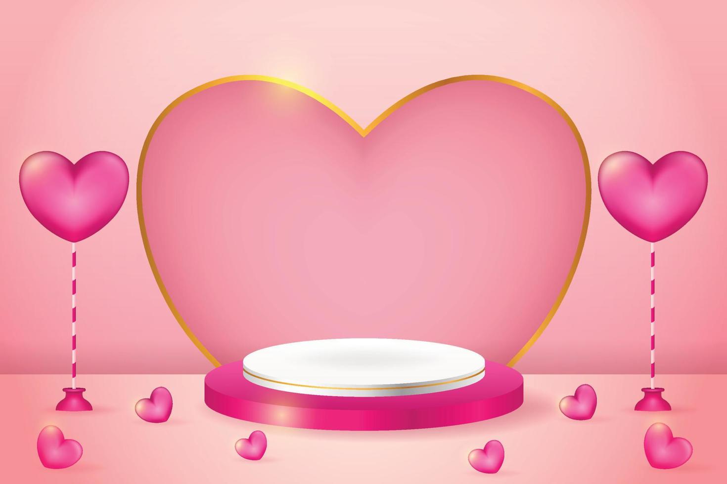 feliz dia dos namorados venda exibição de produto 3d pódio rosa com lareira realista ou amor vetor