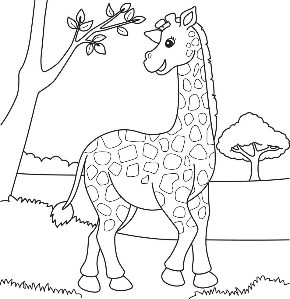 página de colorir girafa para crianças vetor